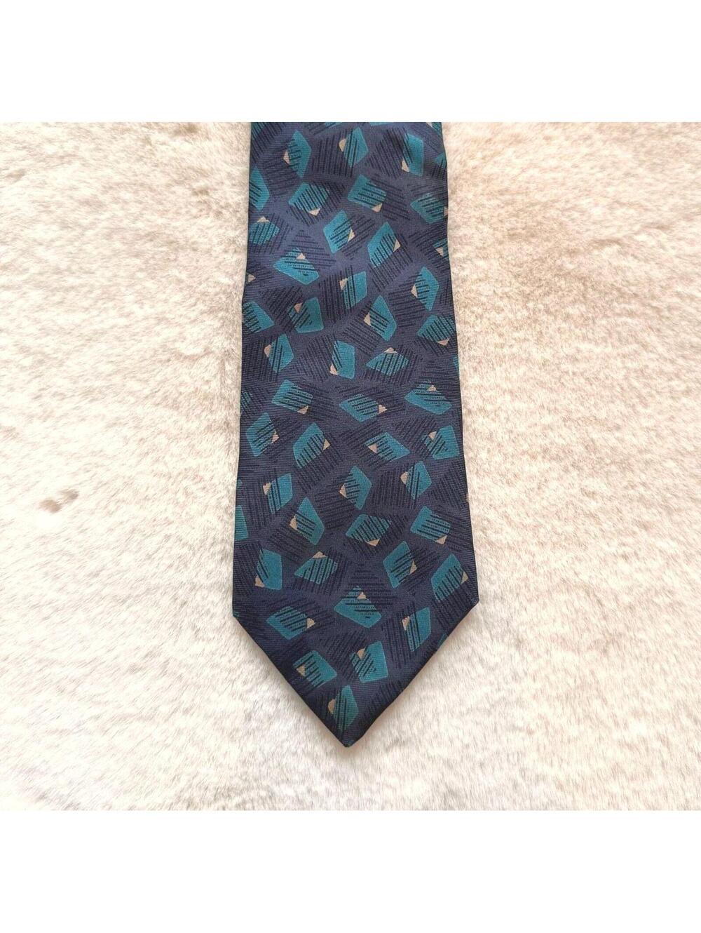 ETIENNE AIGNER 100% Silk Tie Blue Abstract Geometric Vtg. 90s Classic Menswear